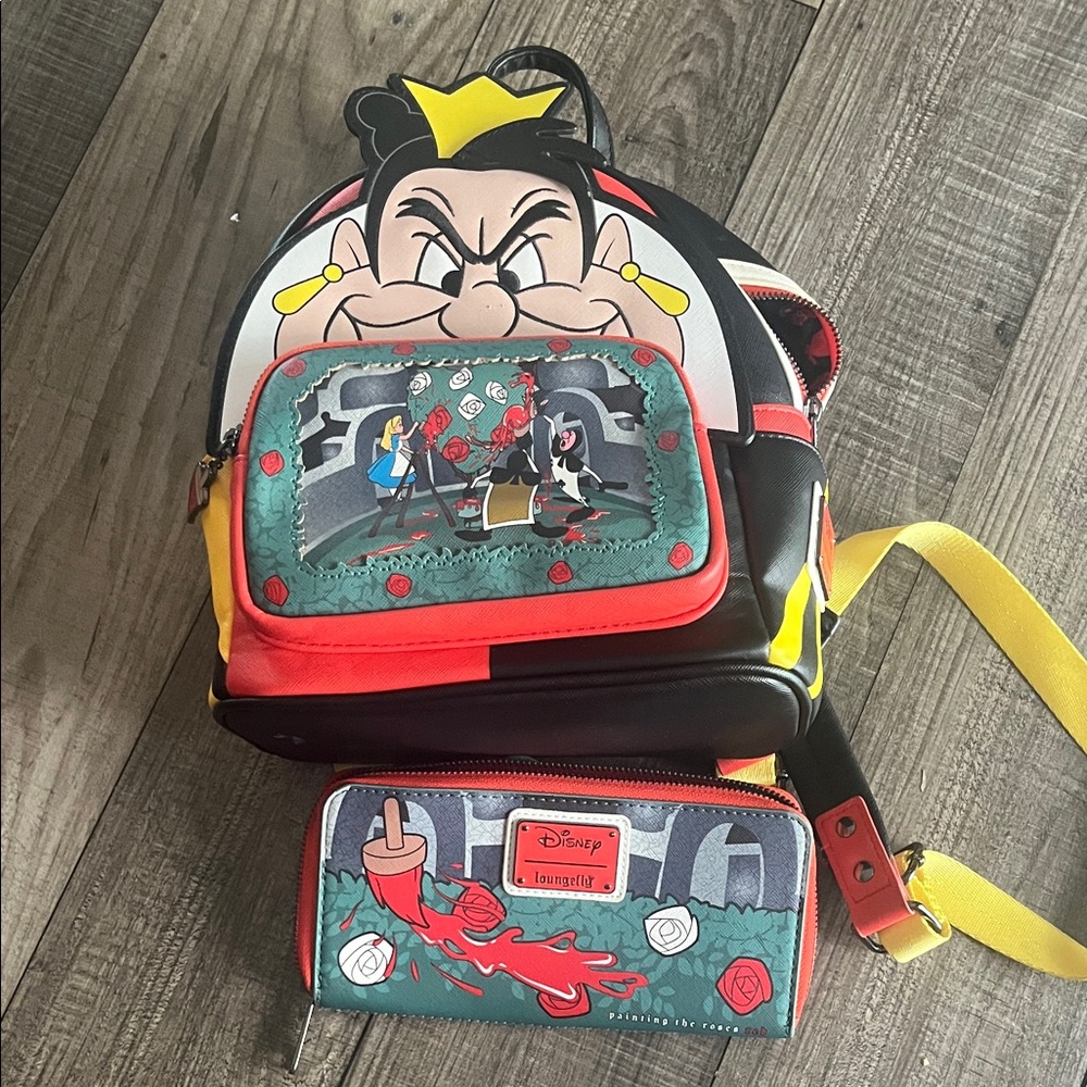 Disney Loungefly Queen of Hearts Backpack and Wallet